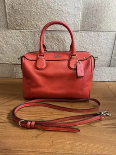 コーチ　ショルダーバッグ　ミニボストン　赤レザー　2way