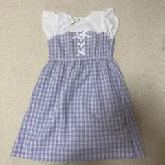 ラベンダー ギンガムチェック 半袖ワンピース 130