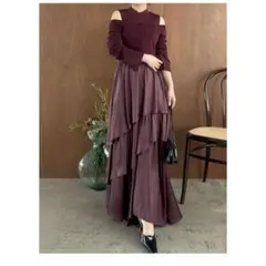 フレイアイディー アシメティアードスカートコンビニットワンピース 00 ワイン