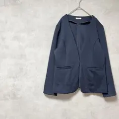 グラシア　大きいサイズ　ノーカラージャケット　紺色　セレモニー　Vネック　L