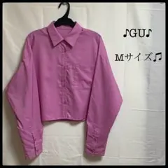 GU ピンク クロップドシャツ シャツジャケット ショート丈 長袖 薄手 M