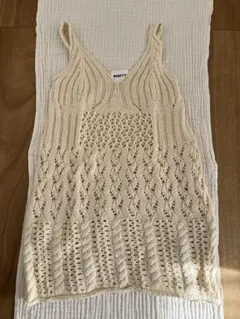 アイボリー レース編み ノースリーブニットチュニック