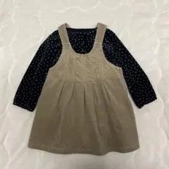 bebe ベロア長袖カットソー　コーデュロイジャンパーワンピース90