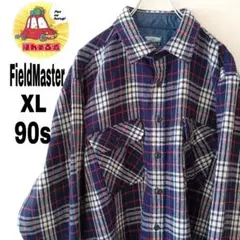 90sUSA古着 FieldMaster ネルシャツ　XL ネイビー　レッド