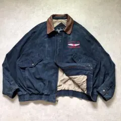 超希少XXL 90s 企業刺繍 ダックジャケット 襟レザー ナスコン