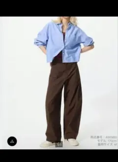 ユニクロ ジャージーバレルレッグパンツ ブラウン UNIQLO ワイドパンツ