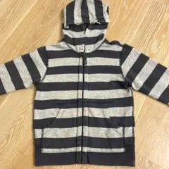 起毛ネイビー&グレーストライプ フード付きパーカー サイズ120