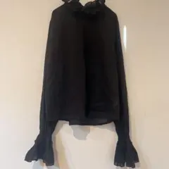 リブラキュー クリンクルフリルブラウス ブラック 長袖