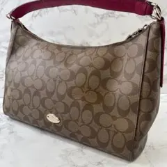 COACH コーチ 総柄シグネチャー PVCレザー セミショルダー ハンドバッグ