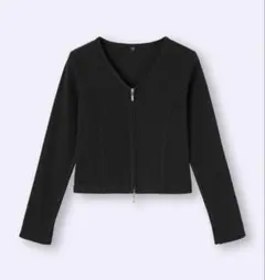 GU リブダブルジップVネックカーディガン ブラック　Lサイズ