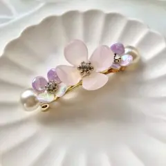 No.1912 ハンドメイド　小さめ春色バレッタ（ピンク）