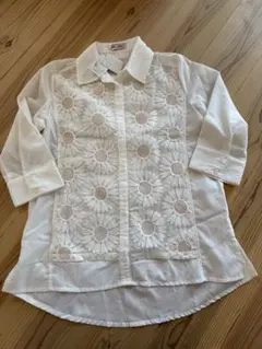 美品】フラワー総レース ブラウス シャツ フランスボタンリメイク 