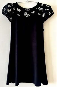 agnès b. 6ans 黒 半袖ワンピース リボン柄