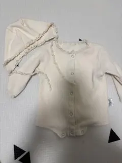 前開き！セレモニードレス 長袖フード付き アイボリー色　退院着　新生児