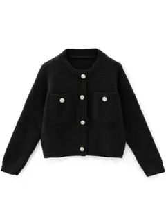GRL ゴールドボタンショート丈ニットカーディガン[an1347] 黒