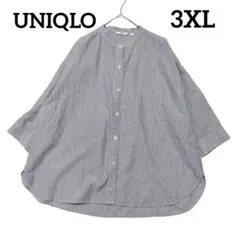 【大きいサイズ】ユニクロ　リネンブレンドストライプバンドカラーシャツ　3XL