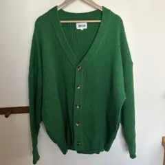 リブ編み 緑 カーディガン 前面ボタン付き