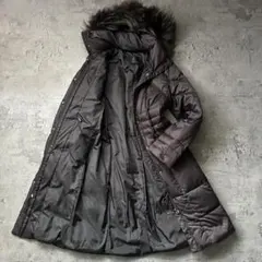 美品 イネド ラクーンファー ロング ダウン コート ブラック 黒 Aライン