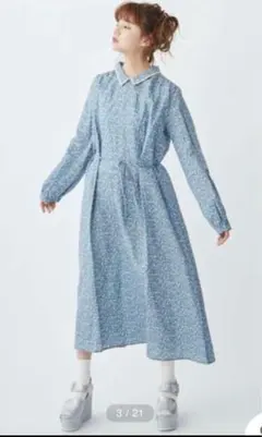 merry Jenny 水色　青　花柄 襟付き ロングワンピース