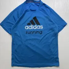 〈481〉adidas 半袖Tシャツ　ランニングシャツ　センターロゴ　青　ブルー