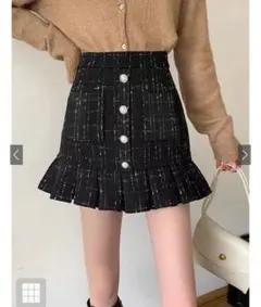 GRL インパン裏地付きフリルツイードミニスカート ブラック [ac2082]