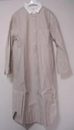 無印良品◆ベージュストライプ長袖ワンピース・XS-S/MUJI