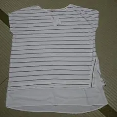 【新品未使用】裾シフォン切り替えTシャツ ボーダーTシャツ ハッシュアッシュＬ