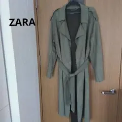 ZARA スエード調 ロングコート カーキ ベルト付きガウン トレンチ