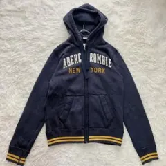 アバクロンビー&フィッチ　パーカー　裏起毛　ジップアップ　ネイビー　L ロゴ