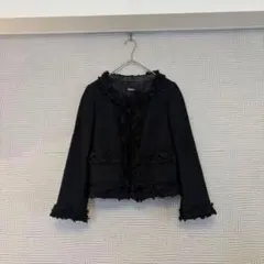 ✿DKNY✿ダナキャランニューヨーク リボンツイードノーカラージャケット 黒色