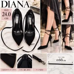 DIANA ダイアナ 24cm 黒 スエード レースアップ パンプス 赤ソール