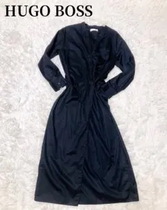 HUGO BOSS シャツワンピース　ロング丈　ネイビー　ノーカラー　長袖