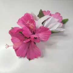 フラダンス用花飾り ヘアクリップ ピンクと白