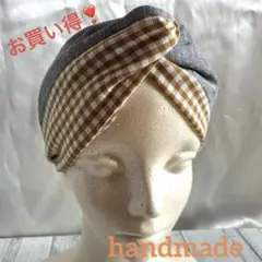 ハンドメイド クロスターバン ヘアバンド チェック柄バイカラー