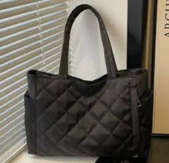 キルティング トートバッグ ブラック 軽量 大容量 A4 通勤 きれいめ