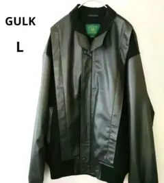 GULK黒フェイクレザーとジャージ異素材ジャケットジャンパーブルゾンL