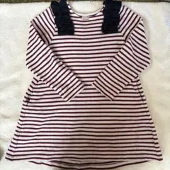 petit main ボーダー フリル ワンピース 120