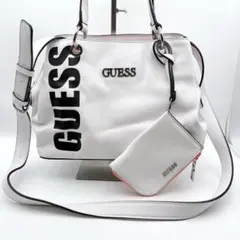 GUESS 2WAY ショルダーバッグ ホワイト ロゴ ポーチ付き 大容量