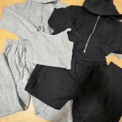 GRL ジップパーカー×キャミ×ワイドパンツ裏起毛セットアップ ブラック グレー