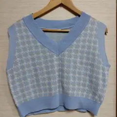 Rafraf ハウンドトゥース Vネックニットベスト