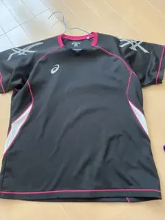 ASICS 半袖シャツ M 黒/赤 吸汗速乾性