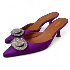 ピッピシック 35 1/2 22.5 サンダル ビジュー サテン パープル 紫