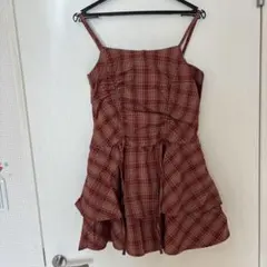 GRL チェック柄ドロストリボンミニワンピース