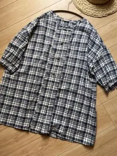 サマンサモスモス　SM2 ブラウス　チェック　ネイビー　綿麻素材　コットン