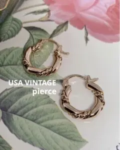 アメリカ ヴィンテージ ロープモチーフ 捻れ フープ ピアス ゴールド