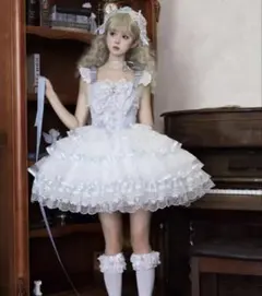 ロリータドレス ジャンスカ+リボン+ヘッドドレスSサイズ ライトブルー
