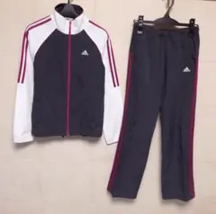 アディダス CLIMALITE　チャコールグレー×白×えんじ　上下セット M