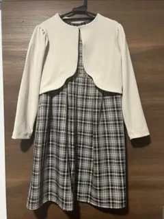 フォーマルドレス　ベージュ　チェック　入学式　140