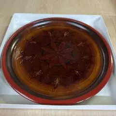 【漆器】木製 花模様 盆 赤茶