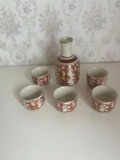 ビンテージ！九谷焼　赤絵金彩　竹　徳利お猪口　セット